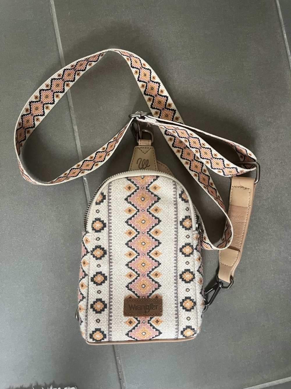 Wrangler Pink Cream Patterned Crossbody Sling Bag